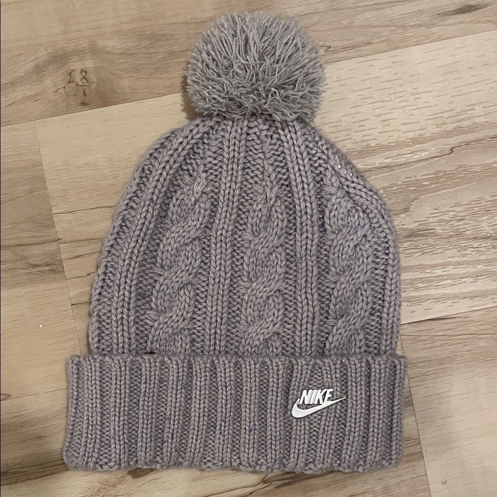 Nike Heather Gray Knit Beanie with Removable Pom
